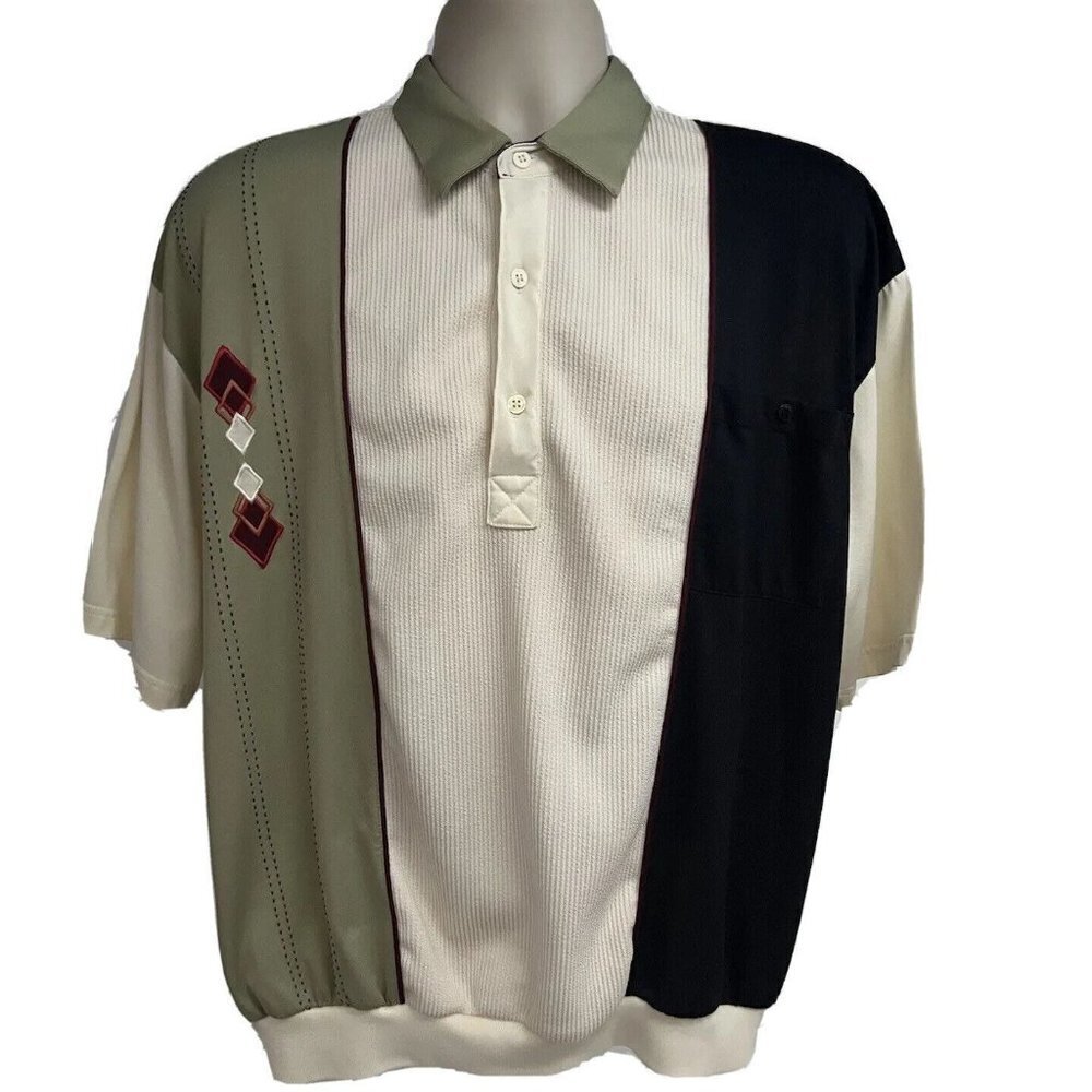 Vintage Classics Palmland Men Retro Hipster Colorblock Pullover Shirt XL Stretch